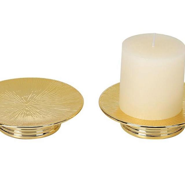 Ceramic Gold Candle Holders Set 2 Modern Pillar Candle Stand Candle Plate Table Centerpiece Jewelry Tray for Home,Dinning,Party,Wedding,Birthday,Anniversary Decorations