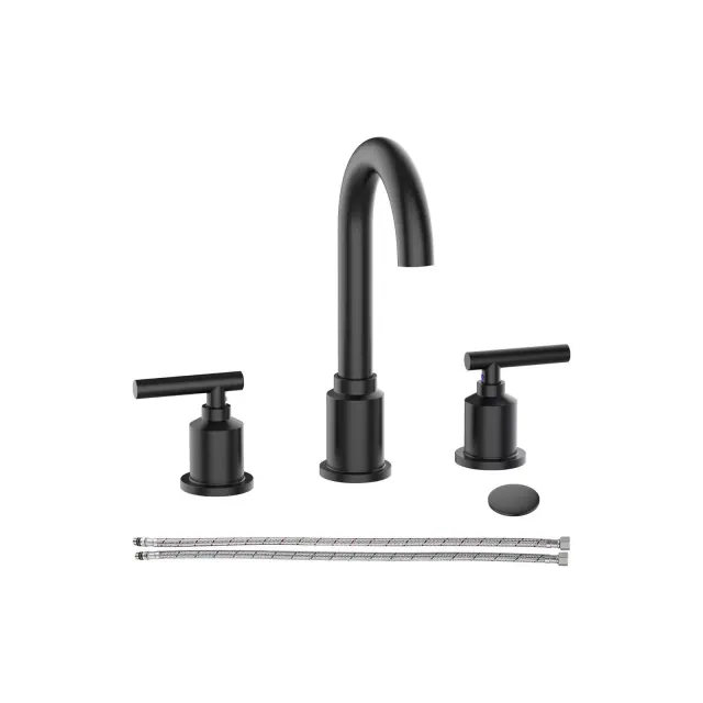 Whizmax Bathroom Faucet, Bathroom Sink Faucet, 8 Inch Bathroom Faucet for Sink 3 Hole with Stainless Steel Pop-up Drain for Your Bathroom, Black