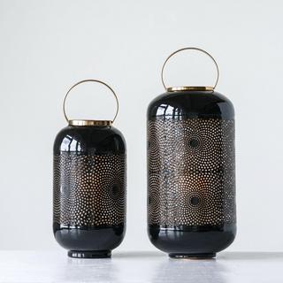 Punched Metal Lantern with Brass Handle