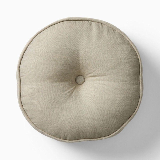 European Linen Round Pillow, 14", Celadon Melange