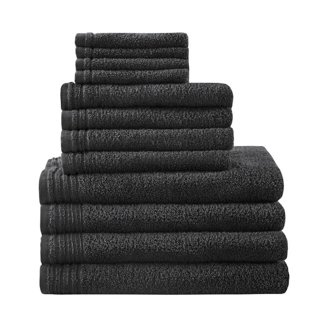 12pc Cotton Quick Dry Bath Towel Set Black - 510 Design: Extra Lightweight, OEKO-TEX Certified, Zero Twist