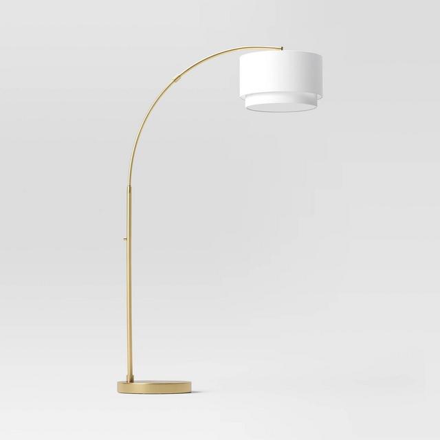 Knurled Metal Arc Floor Lamp with Tiered Shade Brass - Threshold™
