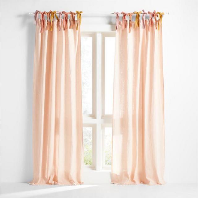63" Pink Tie Muslin Organic Cotton Curtain Panel