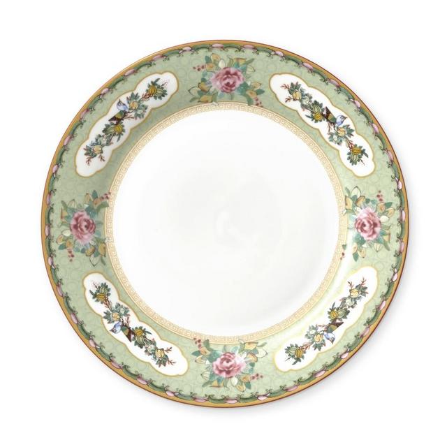 Famille Rose Dinner Plate, Set of 4, Green Rim