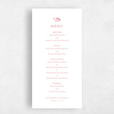 Coral, Pink Wedding Menu - Wrightsville