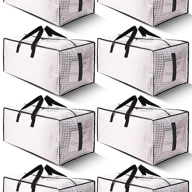 HOMESURE 8 Pack Large Strong Moving Bags with Zippers & Carrying Handles - Water-Resistant - Heavy Duty Storage Tote for Space Saving Moving Storage, Fold Flat, Alternative to Moving Box (Clear)