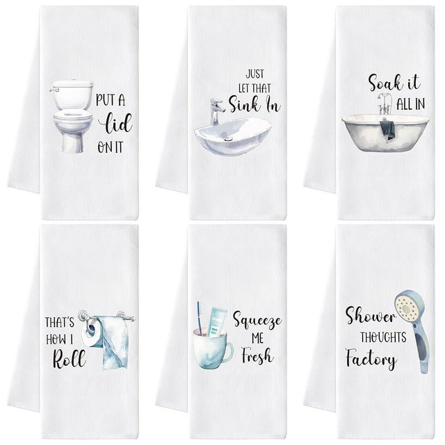 GROBRO7 Funny Sayings Hand Towel - 6Pcs Humorous Bathroom Decorative Polyester Soft Towels for Washroom Home Decor, Housewarming Hostess Gift for Friends