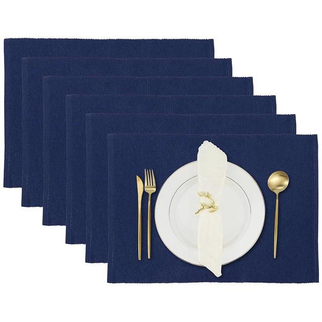 Blue Depths Placemats Set of 6, Cotton Ribbed Tabletop, Non-Slip Wrinkle Free Kitchen Table Mats for Dining Table, 13x19 Inch