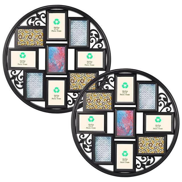 Giftgarden 9 Openings 4x6 Picture Frames Collage for Wall, 2 Pack Round Photo Collage Frame for Multi Family Photos Wall Hanging Display, Black
