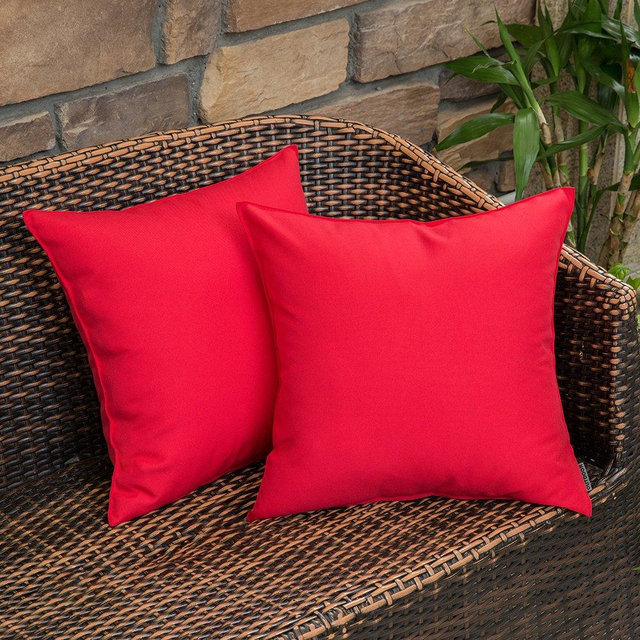 MIULEE Pack of 2 Decorative Outdoor Waterproof Pillow Covers Square Garden Cushion Sham Throw Pillowcase Shell for Patio Tent Couch 18x18 Inch Red