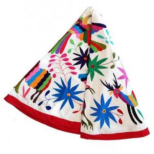 Hand-embroidered Otomi Christmas tree skirt