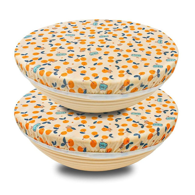 OHIYO Reusable Beeswax Bowl Covers (2 Large), Elastic Cotton Cloth Sourdough Food Cover, 12 inch Reusable Bowl Caps for Bread Proofing Baskets and Large Mixing Containers