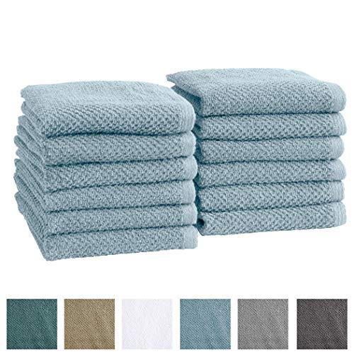 Great Bay Home 12-Pack 100% Cotton, Quick-Dry Textured Washcloths. Ultra-Absorbant, Popcorn Weave. Acacia Collection. (Wash 12pk, Sterling Blue)