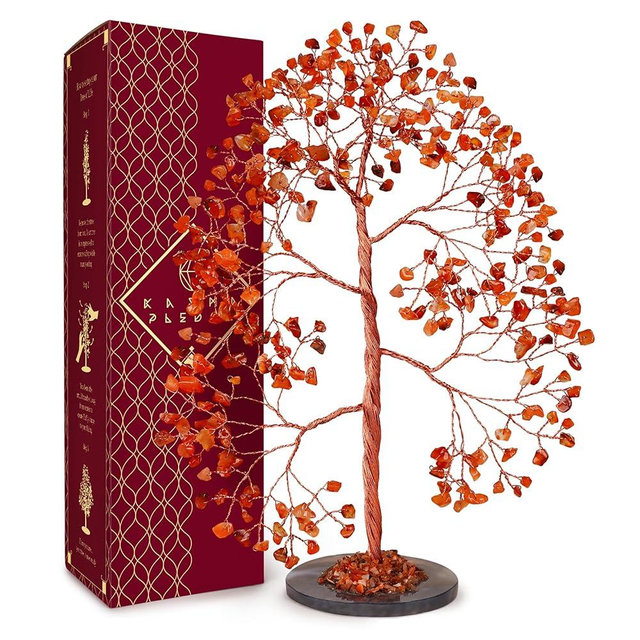 Crystal Trees for Home and Office Decoration, Carnelian Chakra Healing Crystals Feng Shui Handmade Trees for Positive Energy, Money, Good Luck, Christmas Decor, Birthday Gifts for Women, Mom
