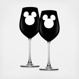 Disney Luxury Mickey Mouse Stemmed Red Wine Glass, Set of 2