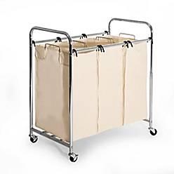 Seville Classics 3-Bag Heavy Duty Laundry Sorter Hamper Cart in Chrome
