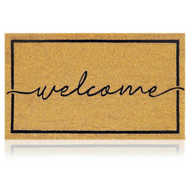 Welcome Classic (4) - 17"x29" - Coir Door Mat with Heavy Duty Backing - Welcome Mats for Entryway, Porch - Anti-Slip PVC & Coconut Fiber Surface - Natural Home Accessories, Minimalist Original Design