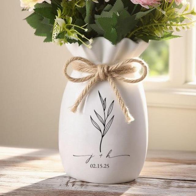Personalized Wedding Flower Vase,Engagement Ceramic,Vase Wedding Gift,Gift for Newlyweds, Engraved Memorial Wedding Vase, Bridal Shower Gift