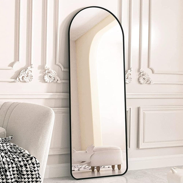 HARRITPURE 64"x21" Arched Full Length Mirror Black Floor Mirrors Aluminum Alloy Frame Free-Standing Wall-Mounted or Leaning Large Bedroom Dressing Mirror Modern & Contemporary Decor for Home