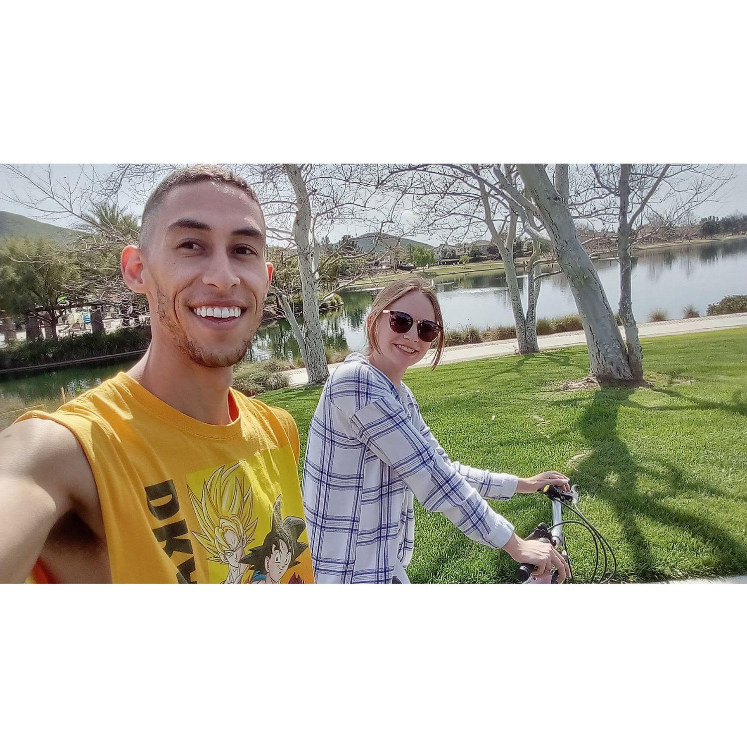 Riding bikes around the neighborhood lake