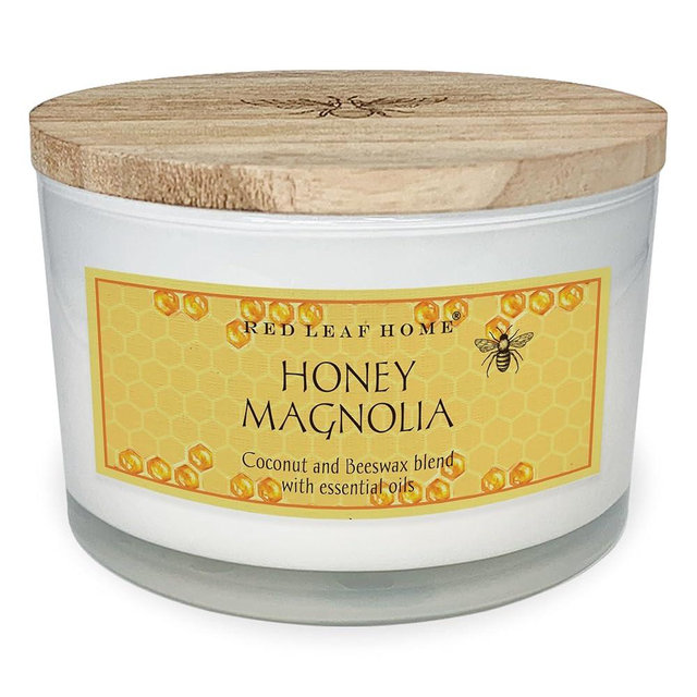 Red Leaf Home Honey Magnolia Jar Candle | Includes Wooden Lid, Large | Aromatherapy | Honeycomb Collection | 16.5oz