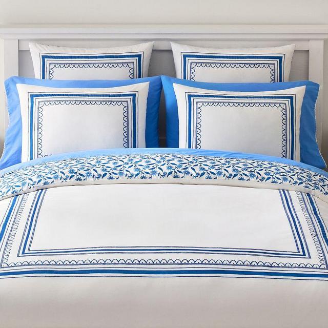 Mark Sikes Embroidered Reversible Duvet, Blue Multi, King/Cal. King
