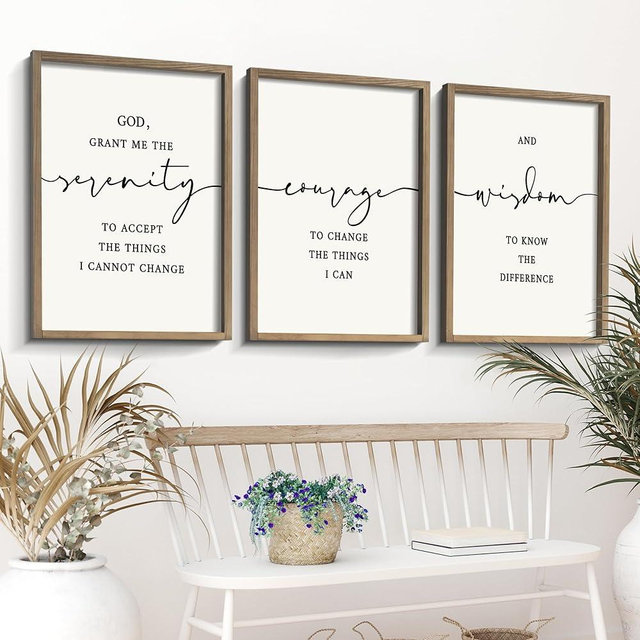 Houmury Serenity Prayer Wall Art Set of 3 - Framed Christian Scripture Wall Decor 12x16” - Bible Verses for Home Decor - “God Grant Me Serenity”