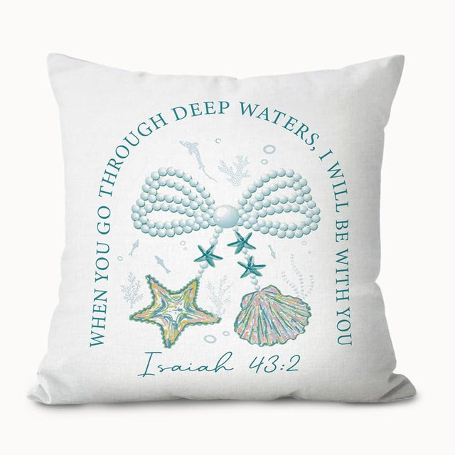 LIANGW Coastal Beach Seashell Christian Pillow Covers 18x18, Preppy Beach Room Decor, Bible Verse Coastal Seashell Decorative Throw Pillow Covers Pillowcases for Home Bedroom Living Room Decor