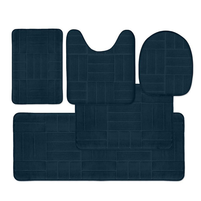 Effiliv Bathroom Rug Set 5 Piece - Memory Foam Bathroom Mat Set, Soft and Comfortable, Non-Slip Thick Absorbent Bath Mats, Machine Washable, Navy Blue