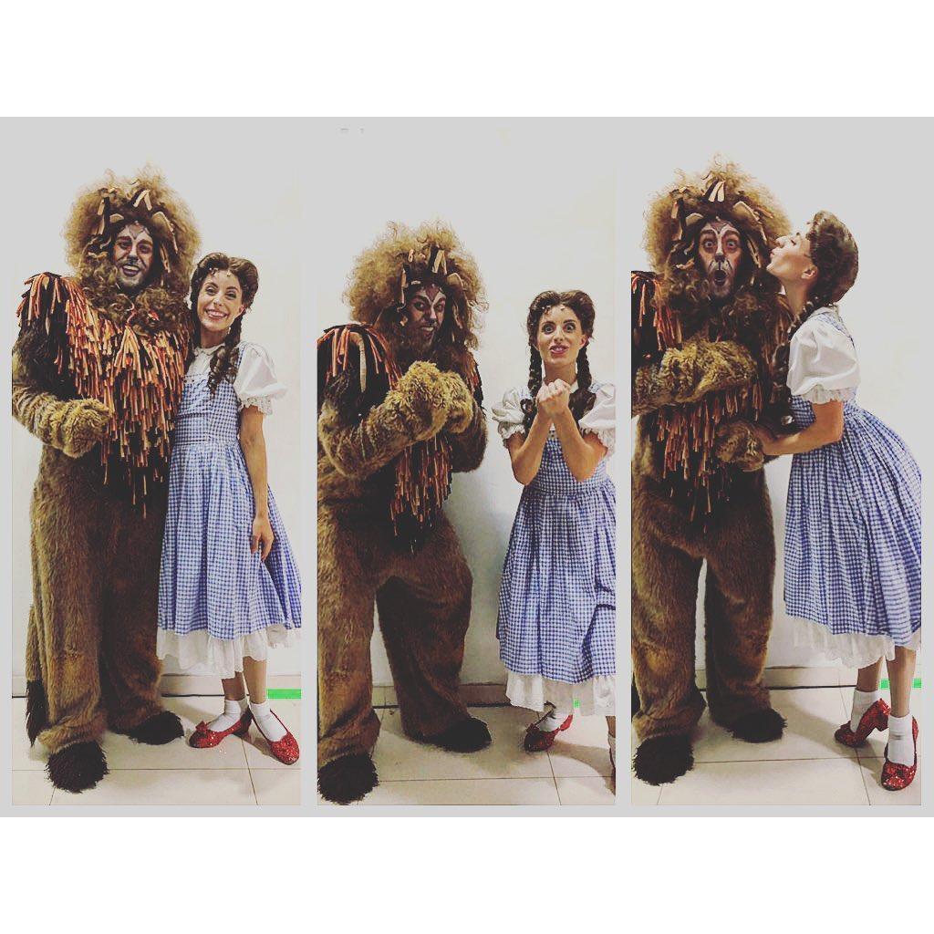 During tour, Chris went on as the Cowardly Lion and got to perform alongside Sarah! The costume was so big on Chris... he looked. like a little cub. "Put em up...put em up!"
