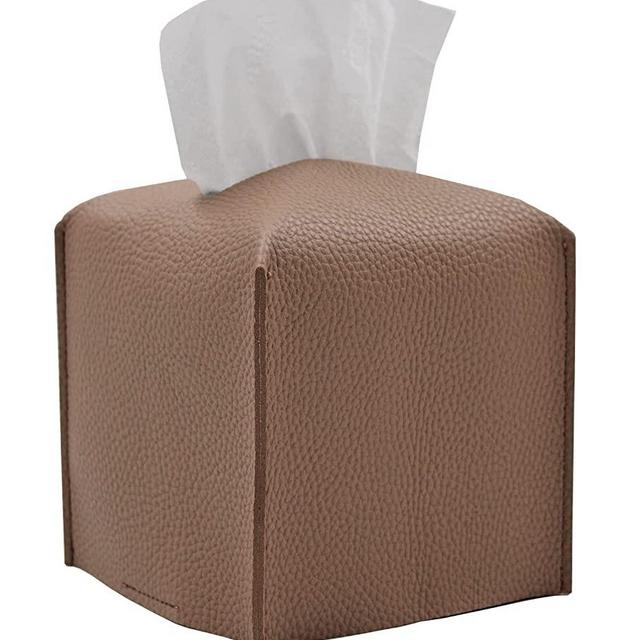 Livelab Tissue Box Cover, Square Decorative PU Leather Tissue Box Holder Modern Tissue Case Facial Paper Organizer Dispenser for Bathroom, Vanity Countertop, Night Stands, Desk, Car 5X5X5'' | Bronze