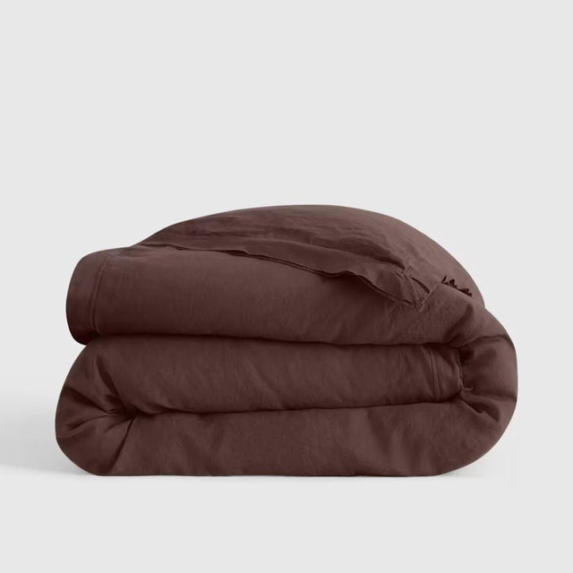 European Linen Double Flange Duvet Cover King Size in Espresso