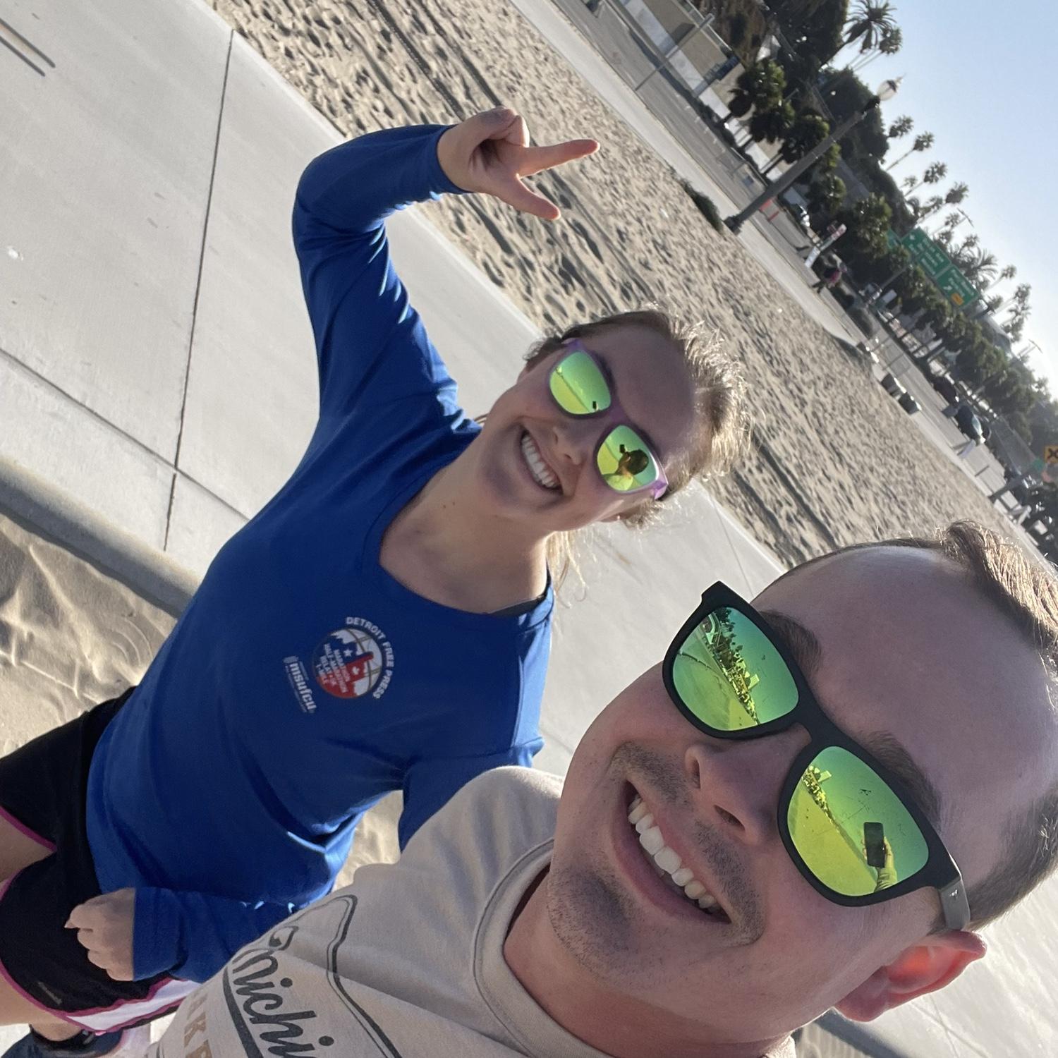 Running along the coast in Santa Monica, CA