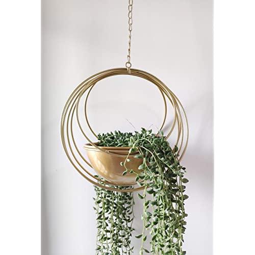 RISEON Boho Gold Metal Plant Hanger,Metal Geometric Hanging Planter, Modern Planter, Mid Century Air Plant Holder Stand, Minimalist Planter for Indoor Outdoor Home Wedding Decor (Gold)