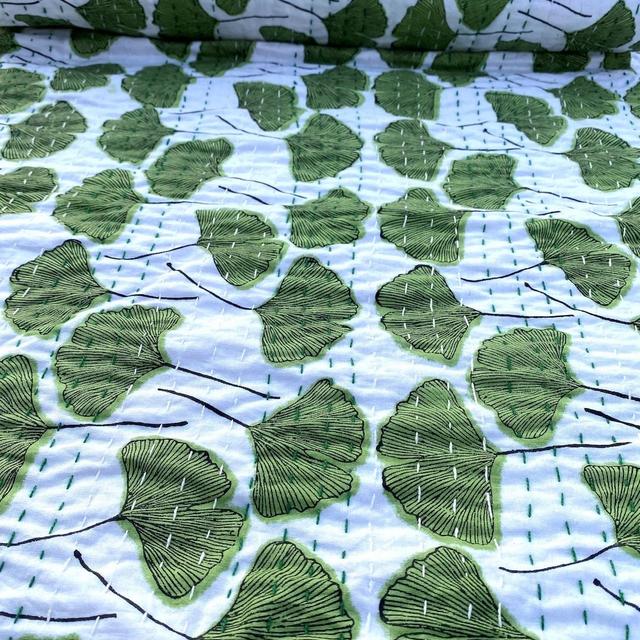Kantha quilt Green Floral Kantha Quilted Bedspread Throw Blanket Cotton Handmade Kantha Bedspread indian kantha throw kantha quilt queen