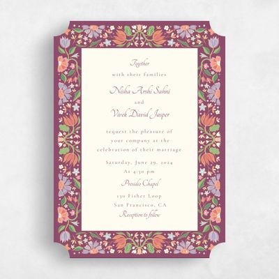 Purple Ticket Wedding Invitation - Suraya Portrait