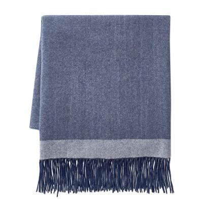 Border Reversible Cashmere Throw, Navy