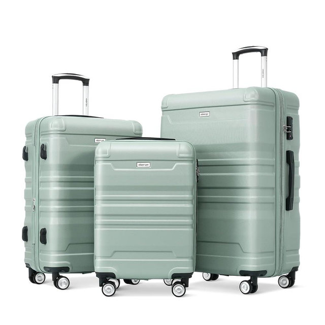 Merax 3 Piece Expandable ABS Hardshell Luggage Sets Spinner Wheels Suitcase TSA Lock Suit Case, Creamy Green, 20/24/28 Inch