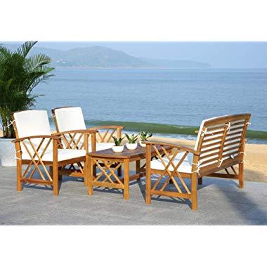 Safavieh 4-Piece Outdoor Collection Fontana Patio Set, Teak Brown and Beige