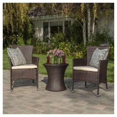Malta 3pc All-Weather Wicker Patio Chair Set - Brown - Christopher Knight Home