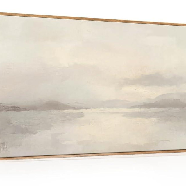 LHIUEM Large Abstract Neutral Beige Pastel Framed Canvas Wall Art,Modern Watercolor Lakes Wall Decor,Nature Mountain Minimalist Artwork for Living Room,Bedroom,Dining Room,Office -20"x40"x1
