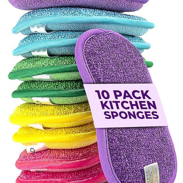 Onutis – 10 Kitchen Sponges Pack– Washable and Reusable Dishes Sponge Rubber – 6 X 3 inches - Multicolored