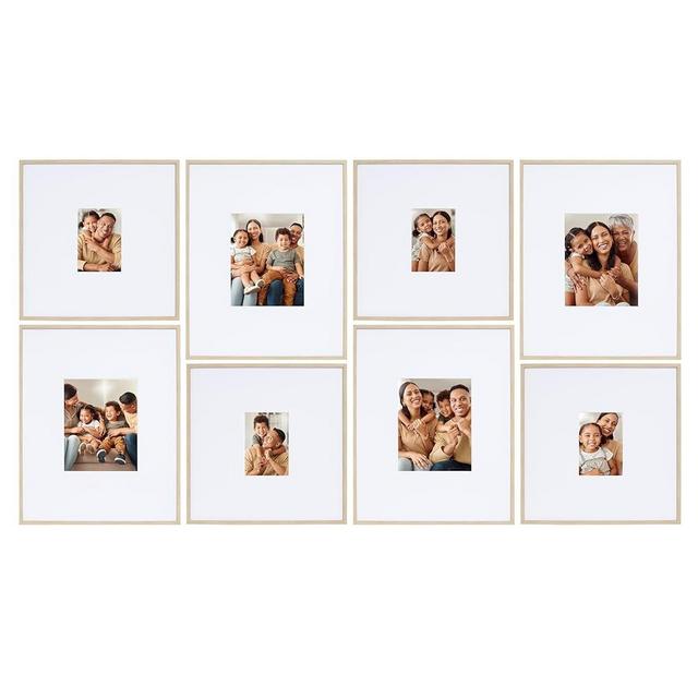 Camden Reed Arcadia 8 Piece Oversized Gallery Wall Frame Set, 16x20 and 16x16 Inch Matted Frames for Featuring 8x10 and 5x7 Inch Photographs or Art Prints, Natural Finish