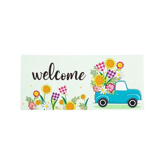 Evergreen Flag Flower Truck Sassafras Switch Mat | Interchangeable Entrance Doormat | Indoor and Outdoor | 22-inches x 10-inches | Non-Slip Backing | All-Season | Low Profile | Home Décor