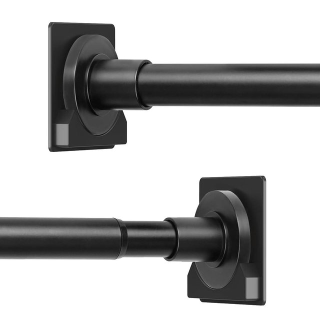 Thestoa Shower Curtain Rod Adjustable 30-80" with Holder, Anti-Rust Shower Rod & Spring Tension Shower Rod No Drill, Black Shower Curtain Rod for Bathroom Tension Rod