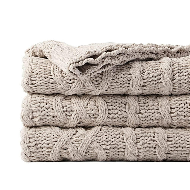 Battilo Throw Blanket for Couch - Light Grey Knit Woven Chenille Blanket Versatile for Chair, 51 x 67 Inch Super Soft Warm Decorative Blanket with Tassels for Bed, Sofa and Living Room