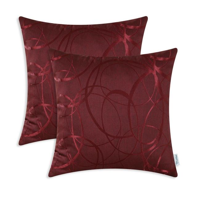 CaliTime Pack of 2 Cushion Covers Throw Pillow Cases Shells for Couch Sofa Home Decor Modern Shining & Dull Contrast Circles Rings Geometric 18 X 18 Inches Burgundy