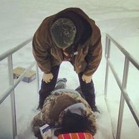 In Ohio visiting his grandmother. Yes I fell face first in the snow ( his mom took the picture)