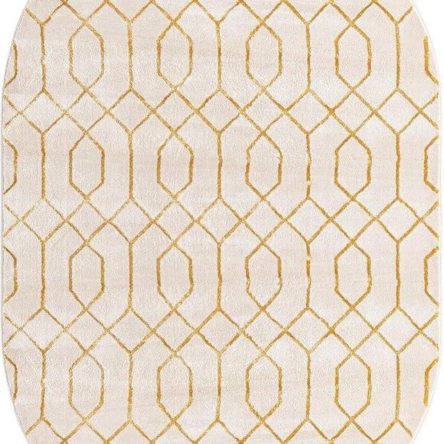 Unique Loom Glam Collection Area Rug - Trellis (5' 3" x 8' Oval, White Gold/ Gold)