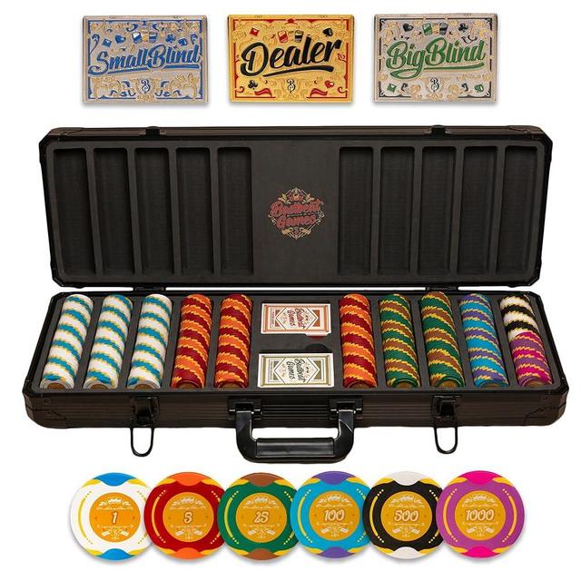 500 Piece Poker Set with Numbered Values - 14 Gram 40 mm Clay Poker Chips - Durable Carrying Case & Playing Cards - Features Dealer, Small Blind, and Big Blind Position Markers